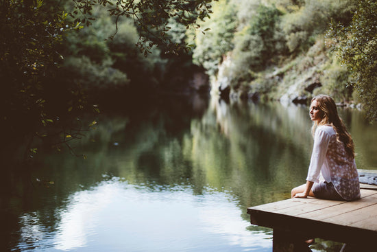 model overlooking lake